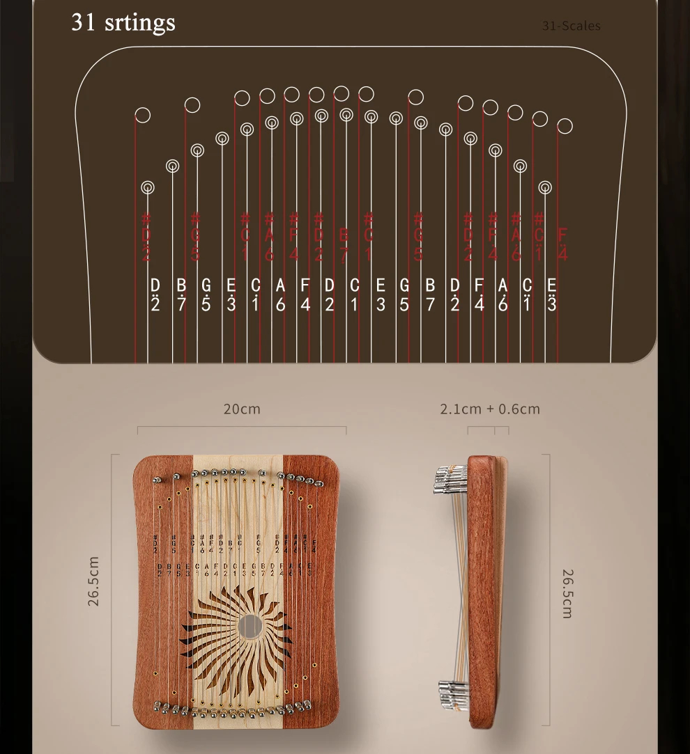 Hluru Lira de Dedo de Madeira  - Musical Instrument Lyre avaliação e preço